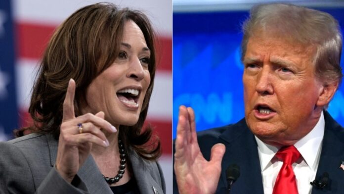 Harris calls on Trump to debate with mics ‘on the whole time’