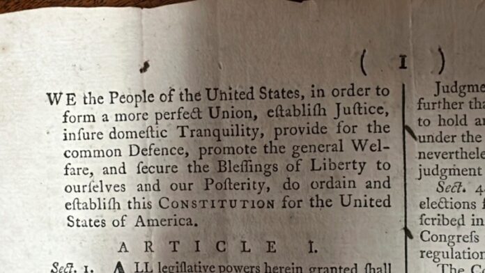 Rare copy of US Constitution to be sold at auction